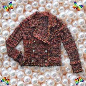 Multi-Color Woven Knit Fringe Blazer Sz Small